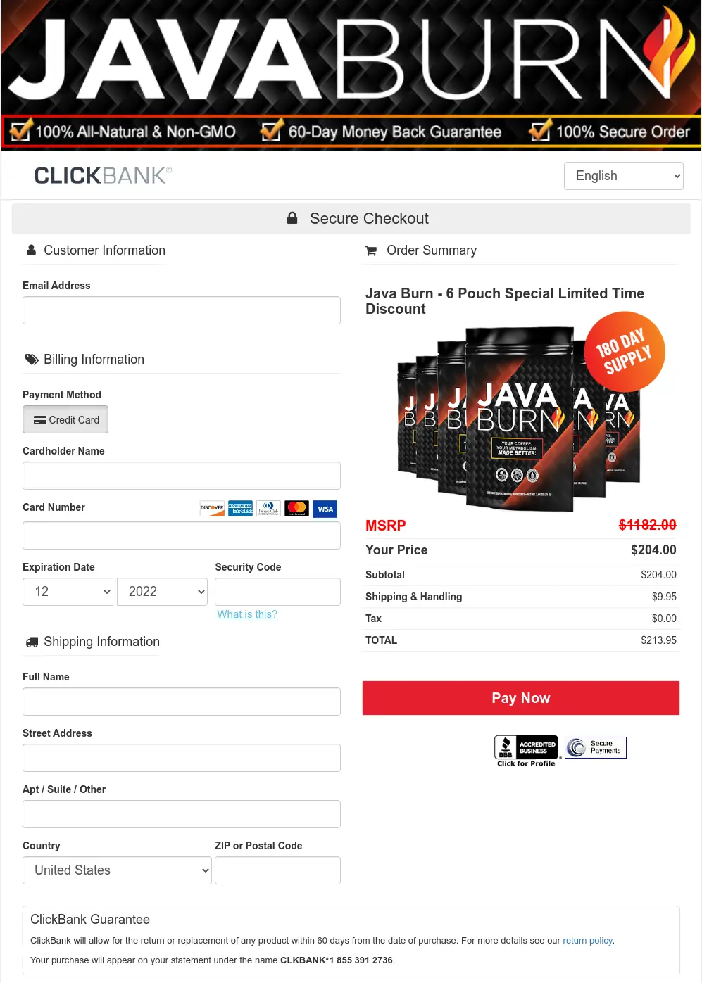 Java Burn - Order Page